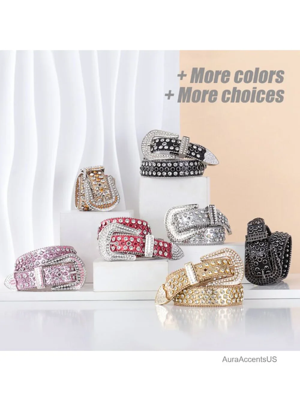 PU Leather Rhinestone Belt with Buckle Cowboy Cowgirl Waist Belt